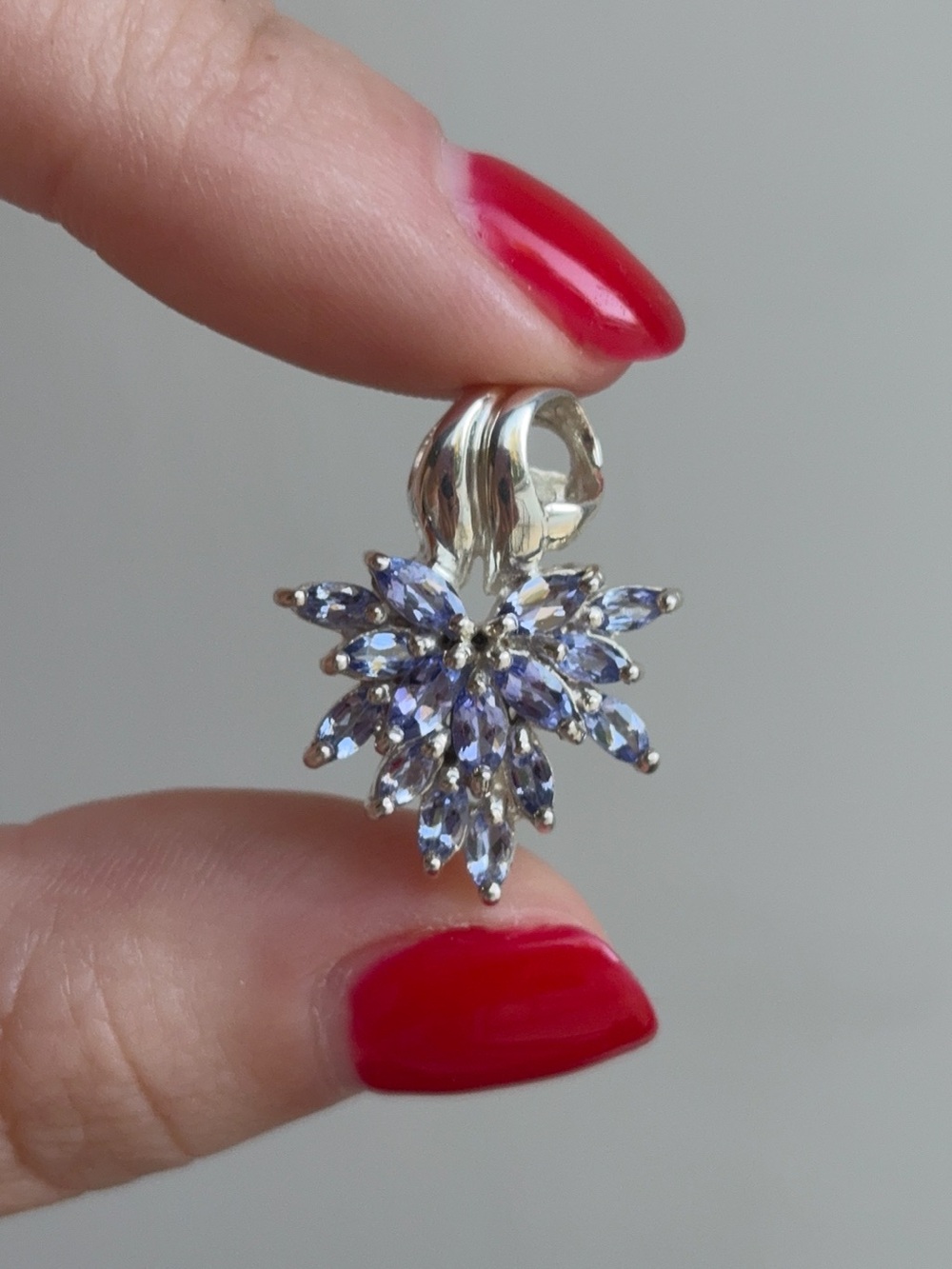 Sterling Silver Natural Tanzanite Marquise Gemstone Sunburst Cluster Pendant